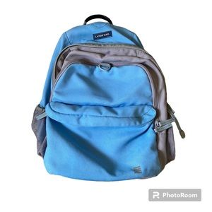 Lands End Baby Blue Three Zipper Pocket Backpack With Tablet Pouch And Storage